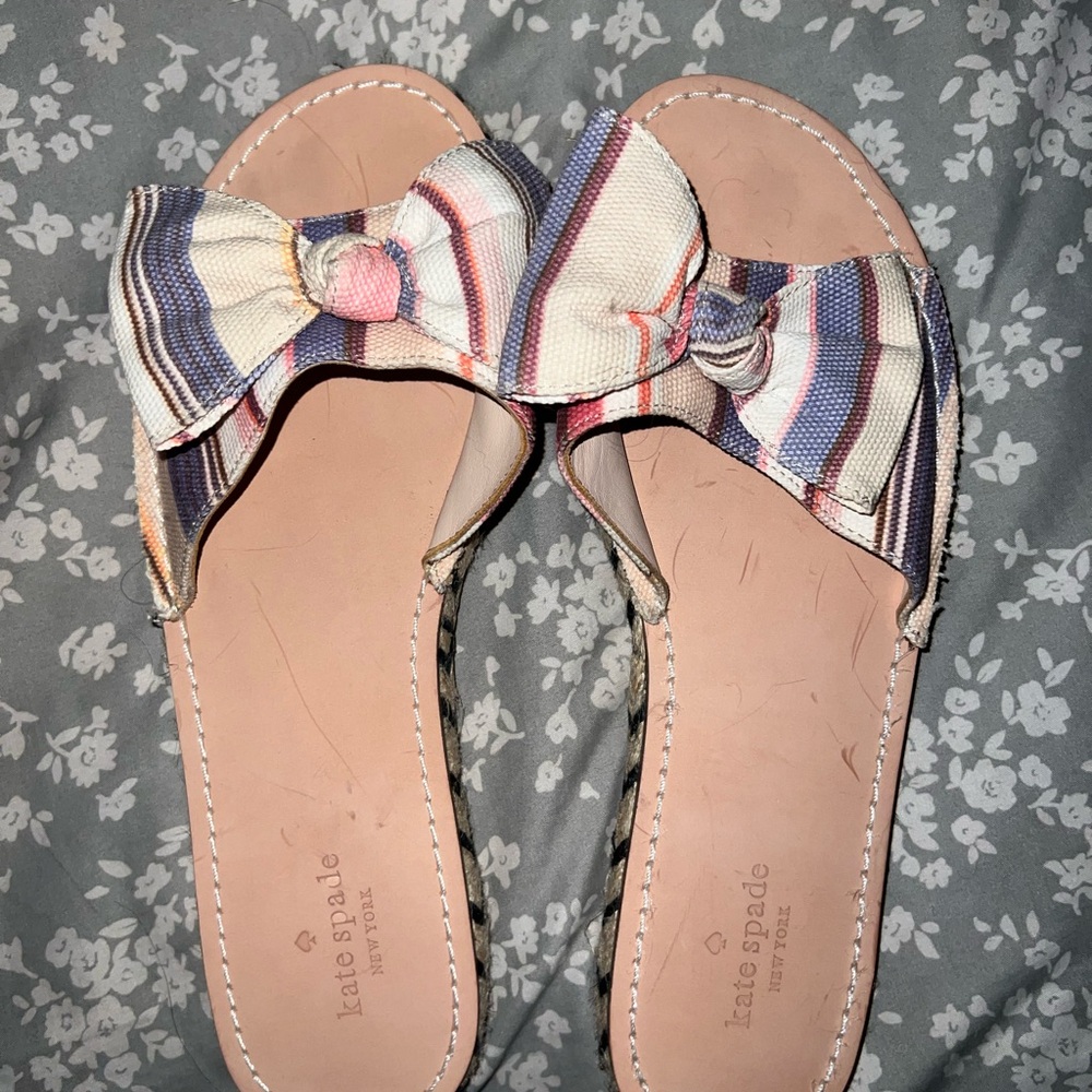 Kate Spade Striped Bow Sandals - Cream and Pink